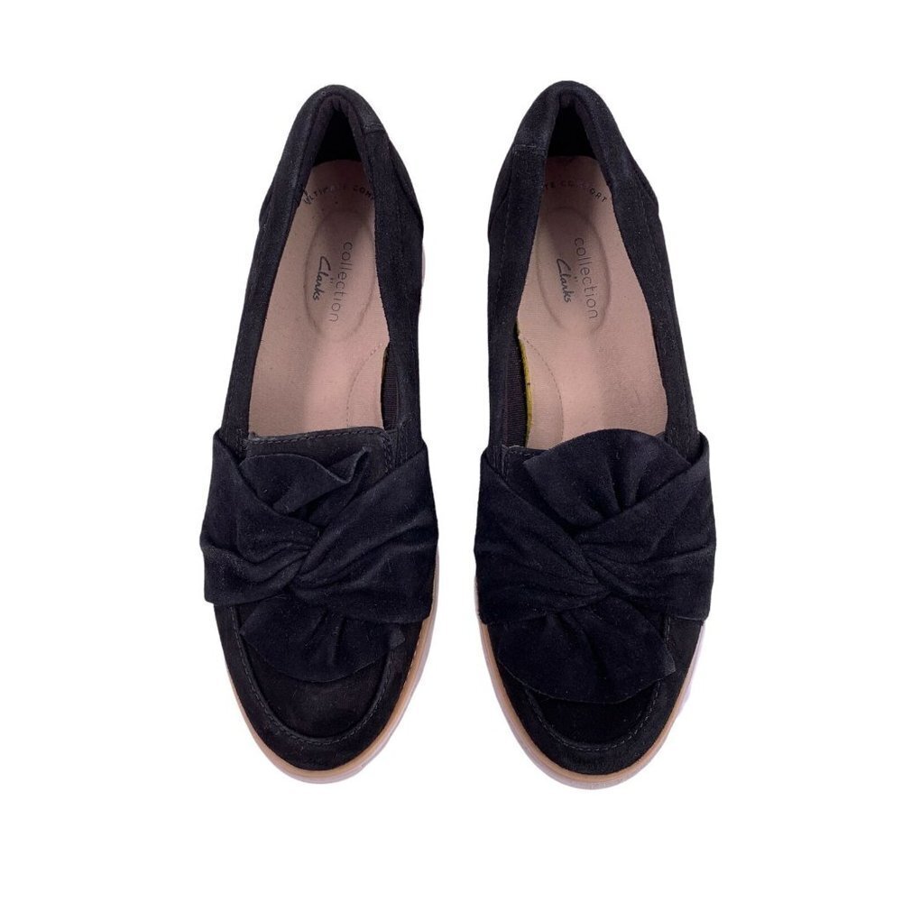 NEW Collection by CLARKS Sharon Dasher Black Suede Platform Loafers Size 6.5 M - Picture 3 of 8